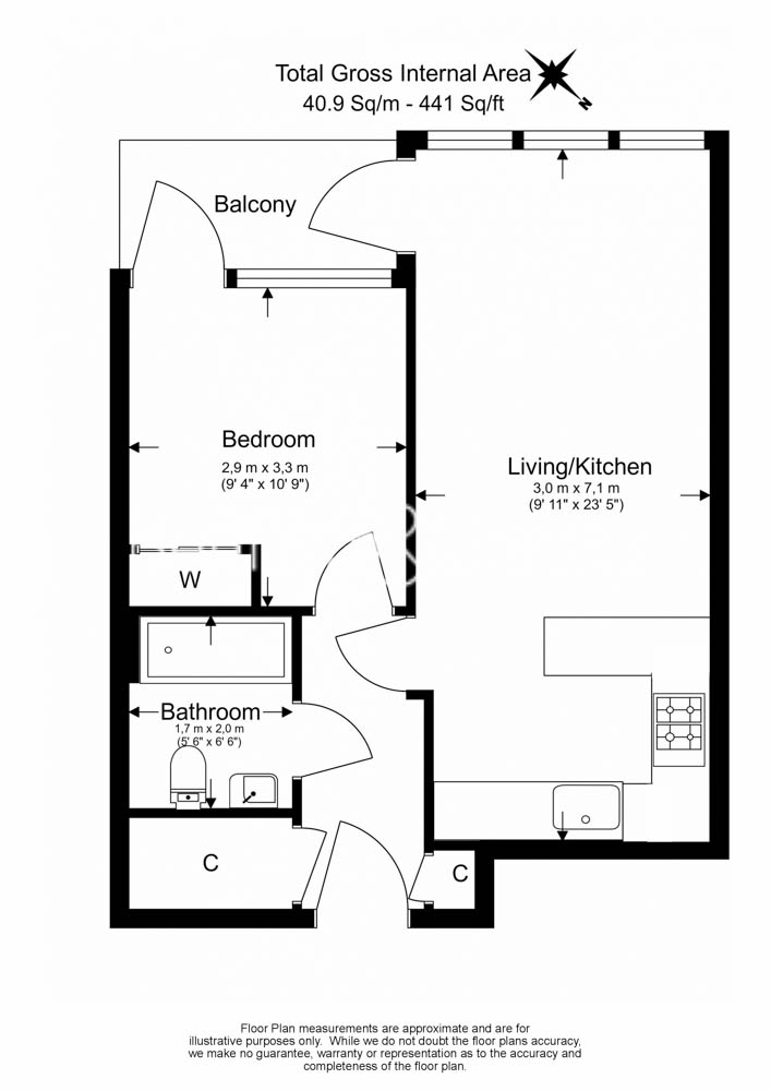 1  bedroom flat to rent in Longfield Avenue, Ealing, W5-Floorplan