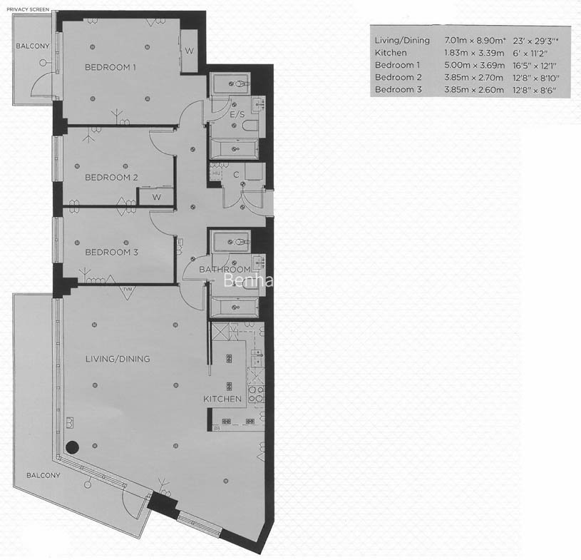 3  bedrooms flat to rent in Dickens Yard, Ealing, W5-Floorplan