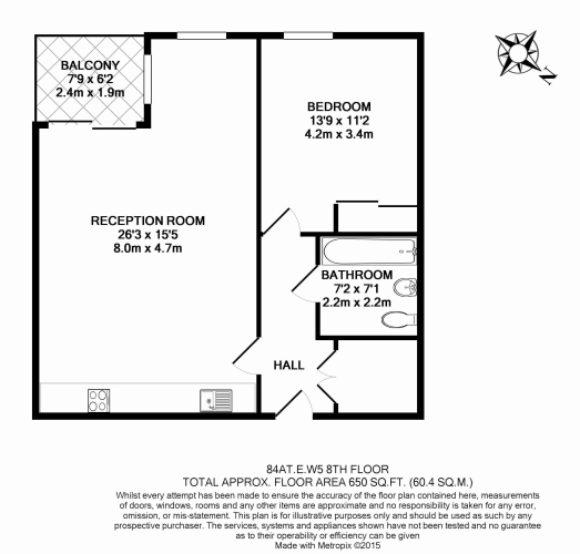 1 bedroom flat to rent in Uxbridge Road, Ealing, W5-Floorplan