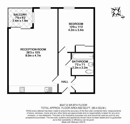 1  bedroom flat to rent in Uxbridge Road, Ealing, W5-Floorplan