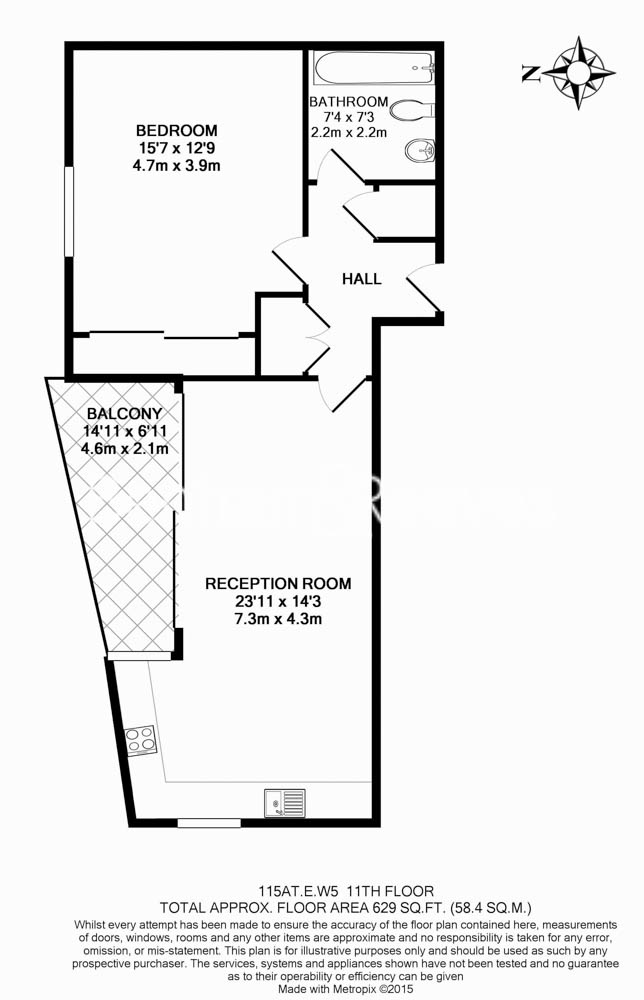 1  bedroom flat to rent in Uxbridge Road, Ealing, W5-Floorplan