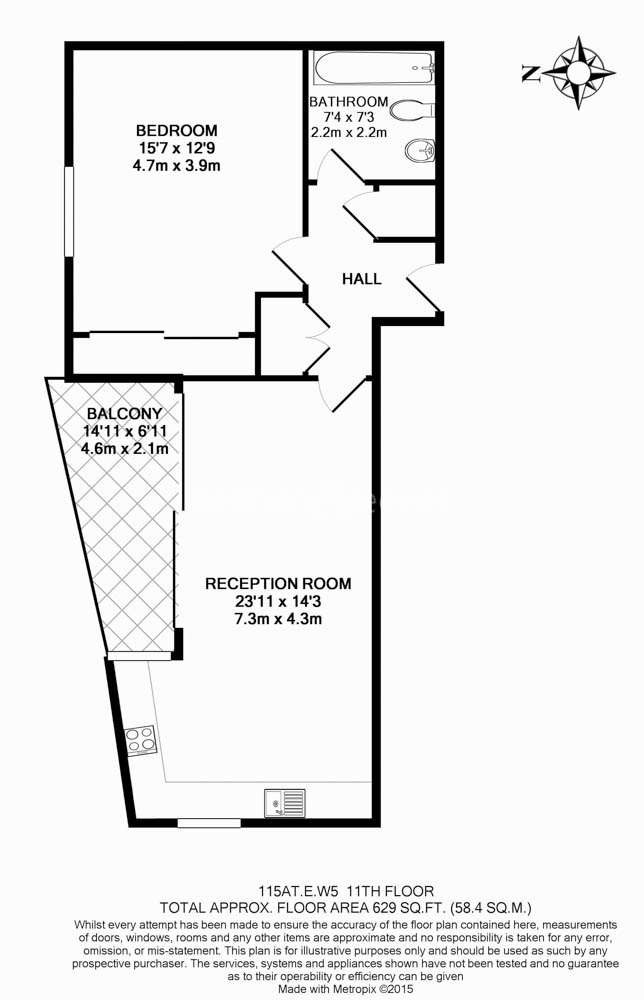 1  bedroom flat to rent in Uxbridge Road, Ealing, W5-Floorplan
