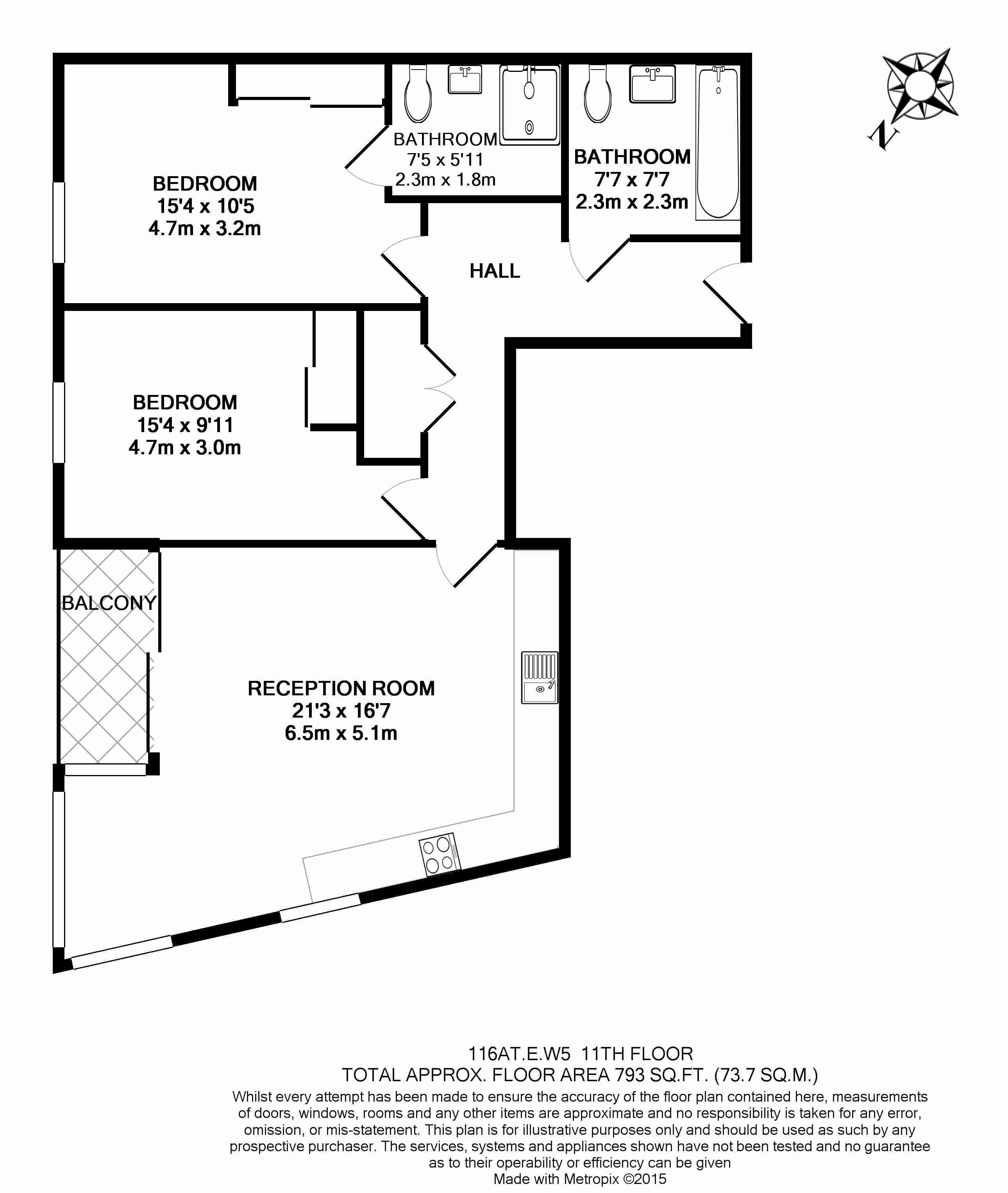2  bedrooms flat to rent in Arc Tower, Ealing, W5-Floorplan