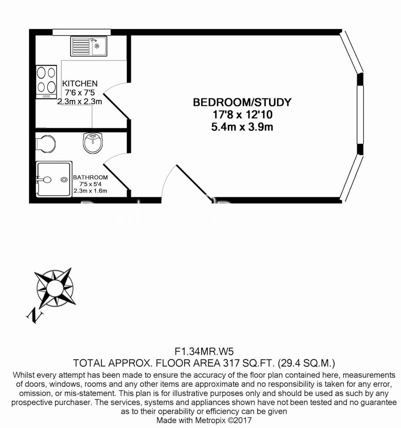 Studio flat to rent in Madeley Road, Ealing, W5-Floorplan