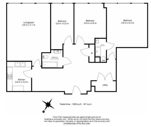 3  bedrooms flat to rent in Heathcroft, Ealing, W5-Floorplan