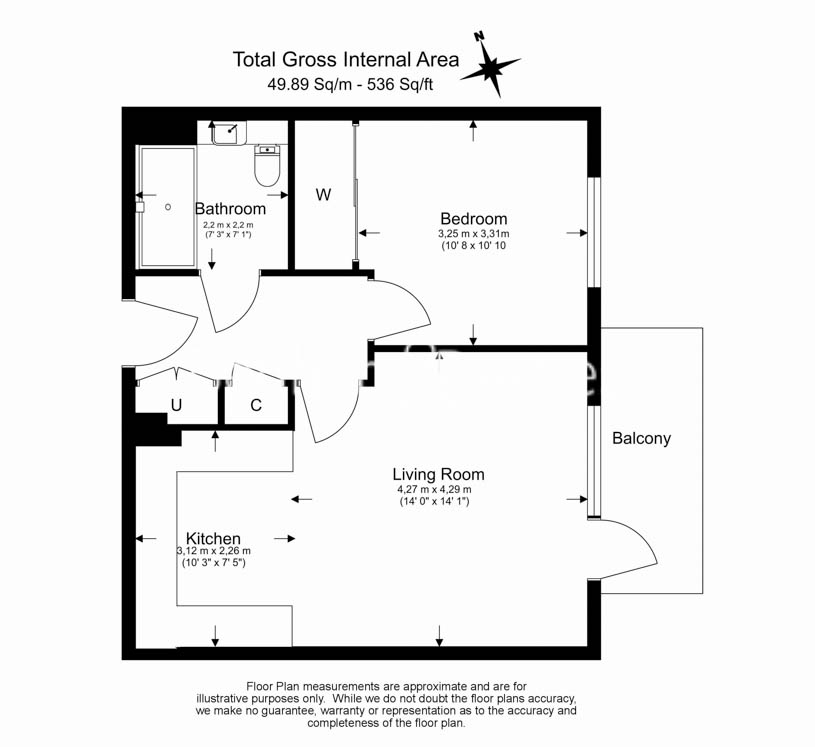 1  bedroom flat to rent in Greenleaf Walk, Southall, UB1-Floorplan