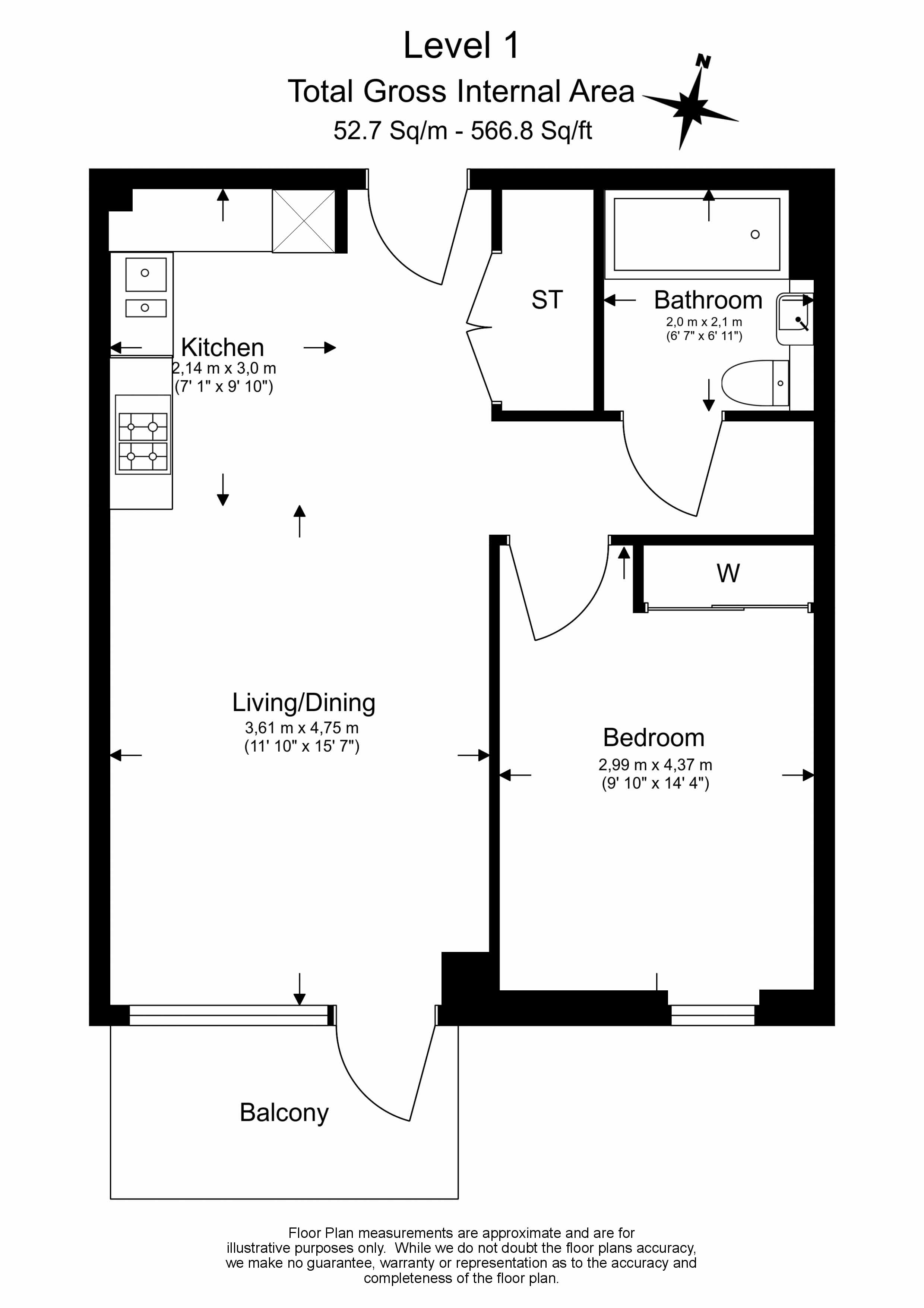1  bedroom flat to rent in East Acton Lane, Acton, W3-Floorplan