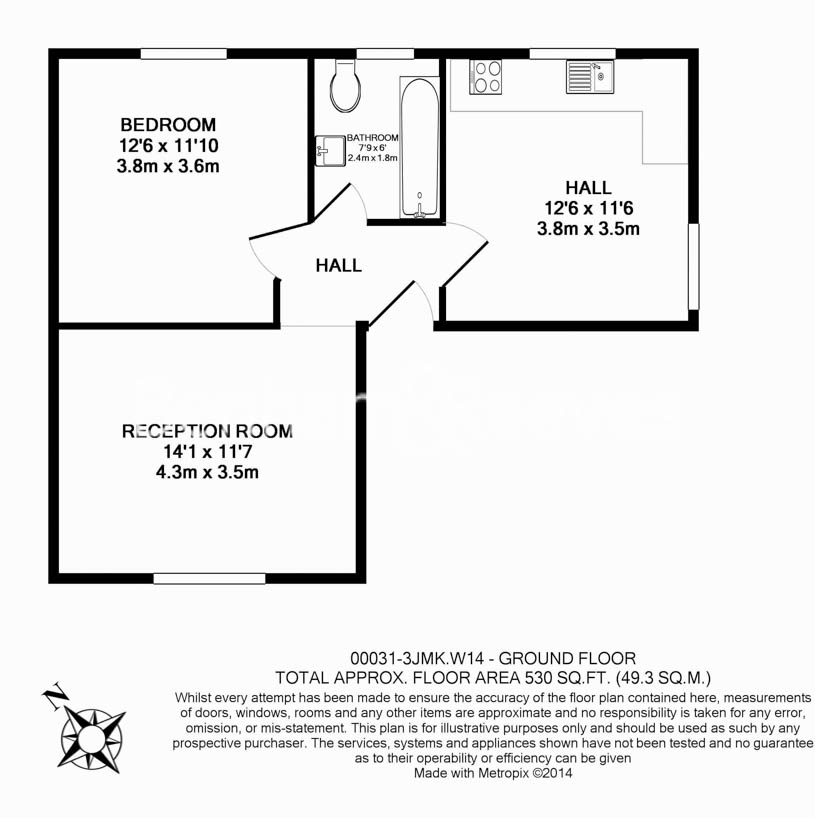 1  bedroom flat to rent in Queen's Club Gardens, Hammersmith, W14-Floorplan