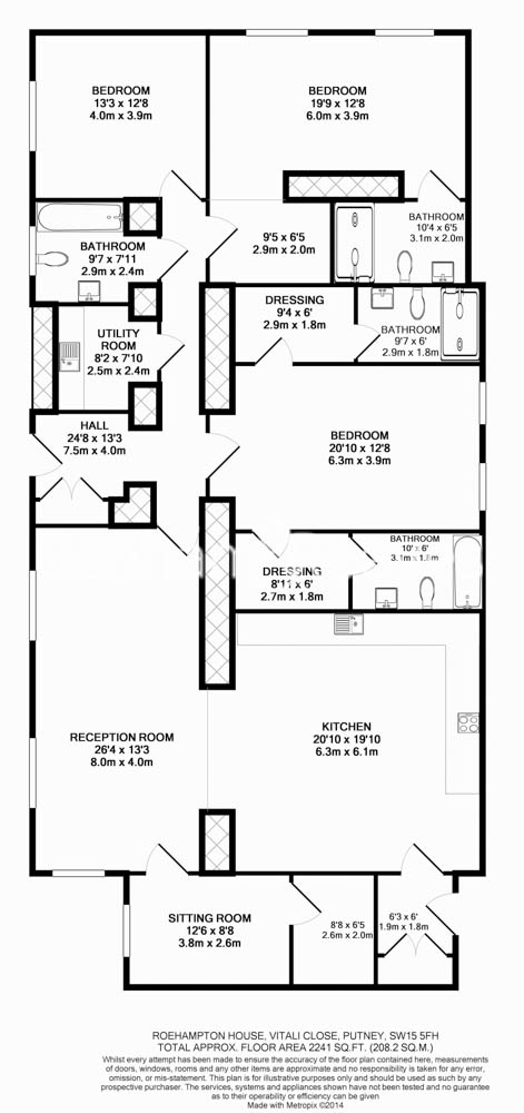 3  bedrooms flat to rent in Roehampton House, Roehampton, SW15-Floorplan