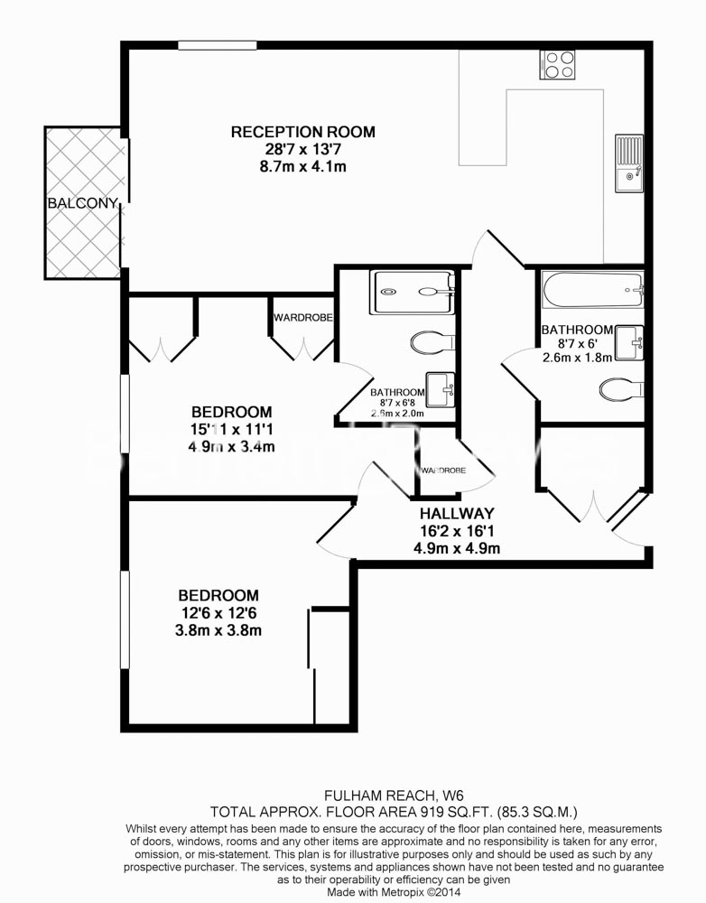 2  bedrooms flat to rent in Fulham Reach, Hammersmith, W6-Floorplan