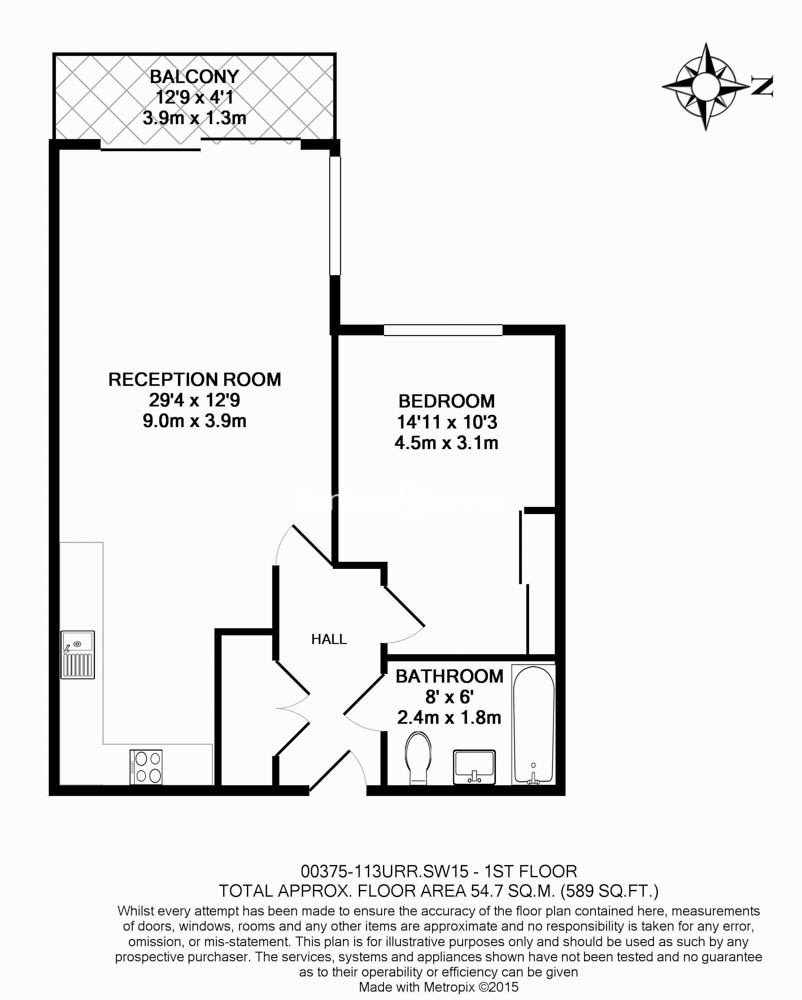 1  bedroom flat to rent in London Square, Putney, SW15-Floorplan