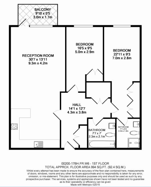 2  bedrooms flat to rent in Fulham Reach, Hammersmith, W6-Floorplan