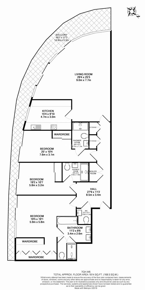 3  bedrooms flat to rent in GoldHurst House, Hammersmith, W6-Floorplan