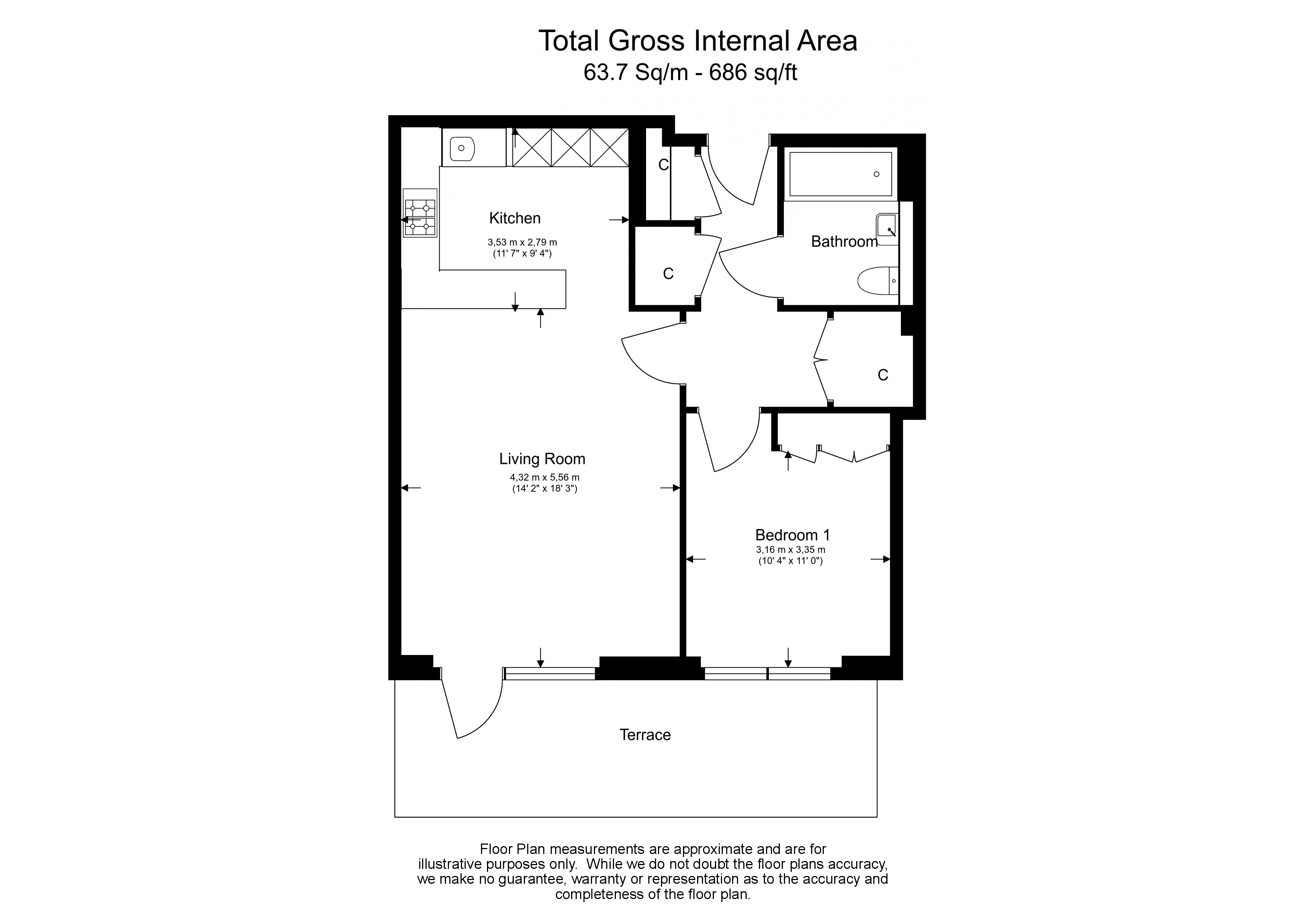 1  bedroom flat to rent in Fulham Reach, Hammersmith, W6-Floorplan