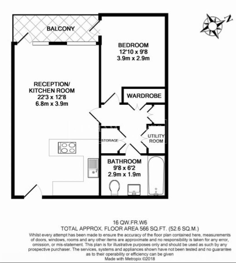 1  bedroom flat to rent in Queens Wharf, Hammersmith, W6-Floorplan