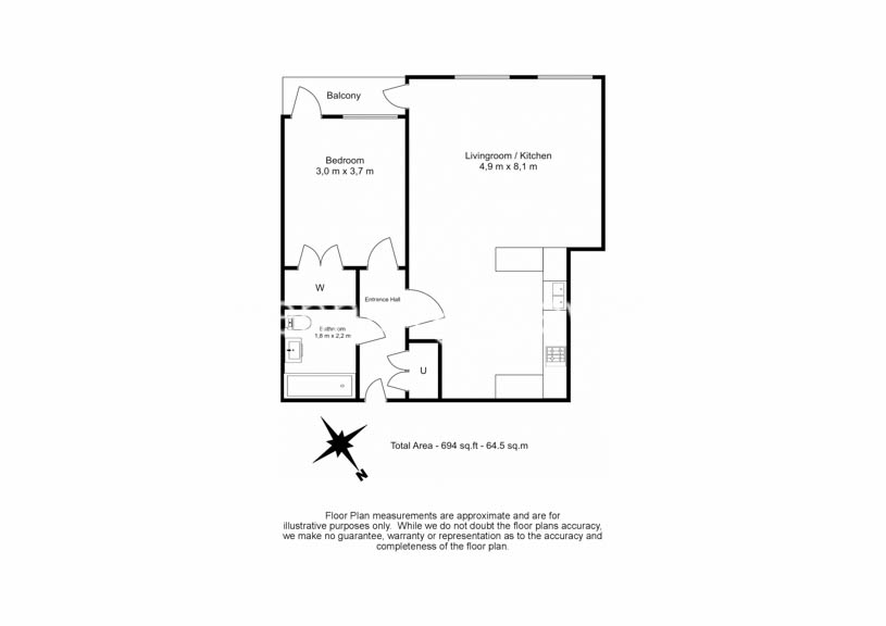1  bedroom flat to rent in Beadon Road, Hammersmith, W6-Floorplan