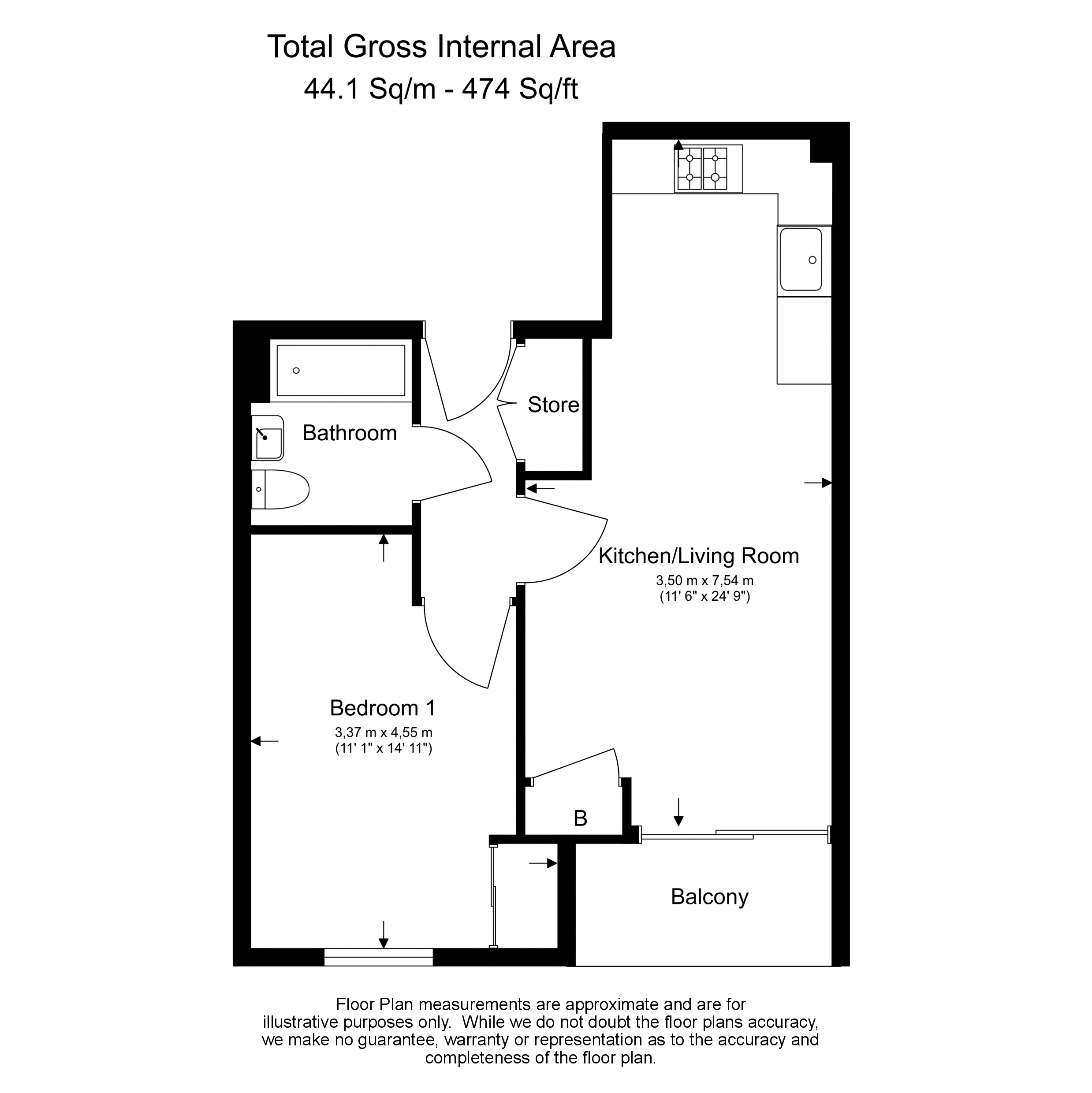 1  bedroom flat to rent in Berwick Place, Trumpington, CB2-Floorplan