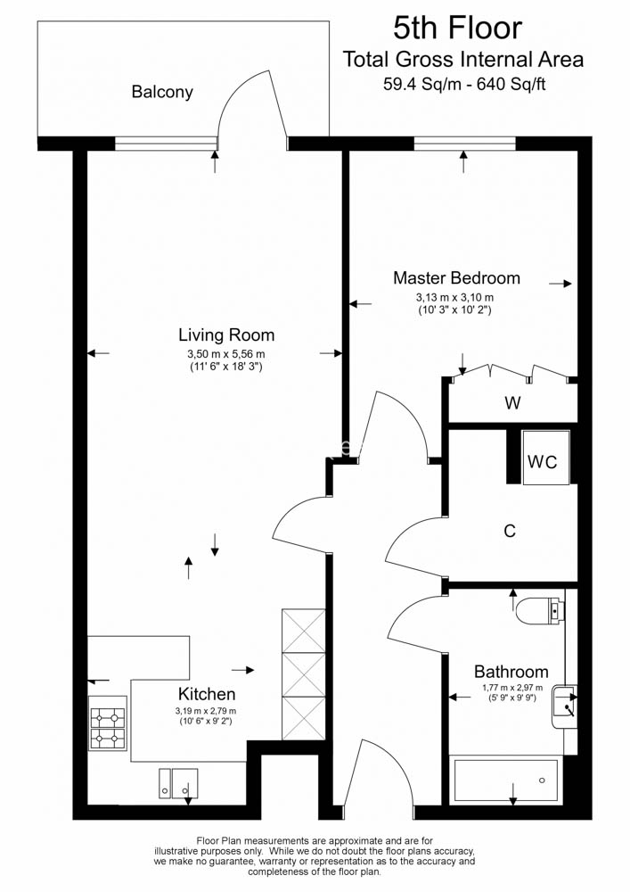 1  bedroom flat to rent in Fulham Reach, Hammersmith, W6-Floorplan