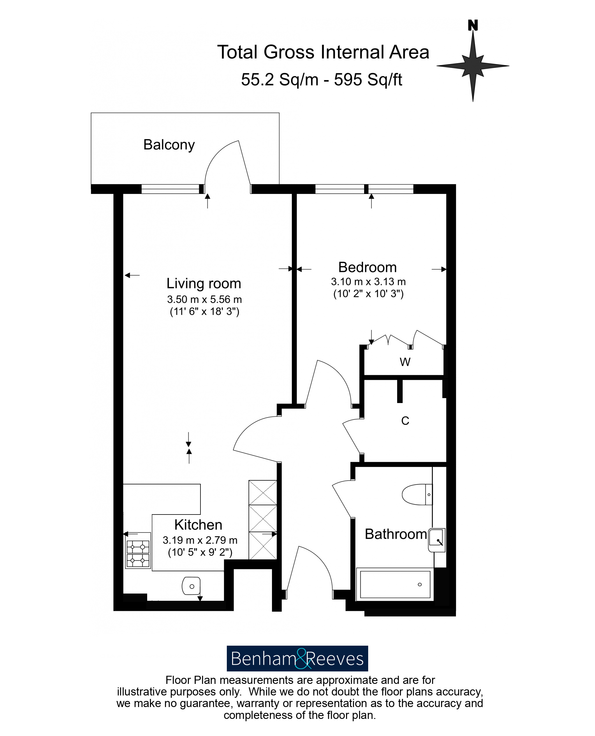 1  bedroom flat to rent in Fulham Reach, Hammersmith, W6-Floorplan