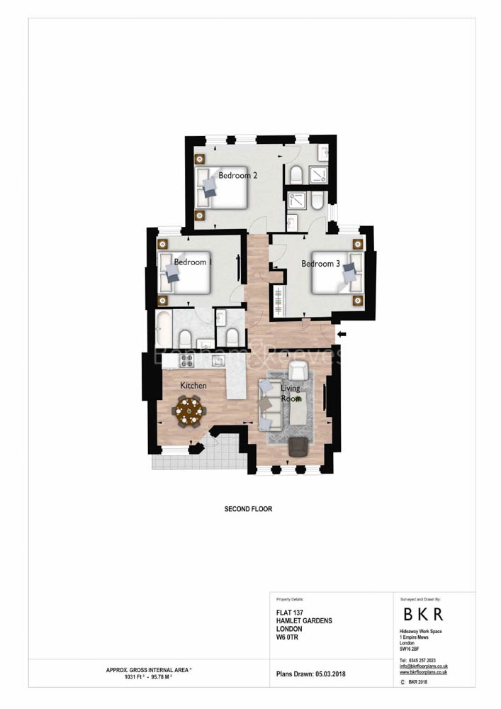 3  bedrooms flat to rent in Hamlet Gardens, Hammersmith, W6-Floorplan