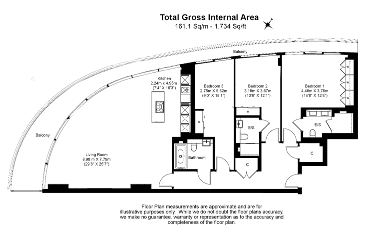 3  bedrooms flat to rent in Goldhurst House, Fulham Reach, W6-Floorplan