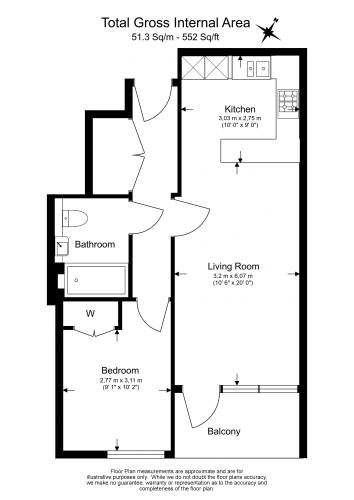 1  bedroom flat to rent in Brunswick House, Fulham Reach, W6-Floorplan