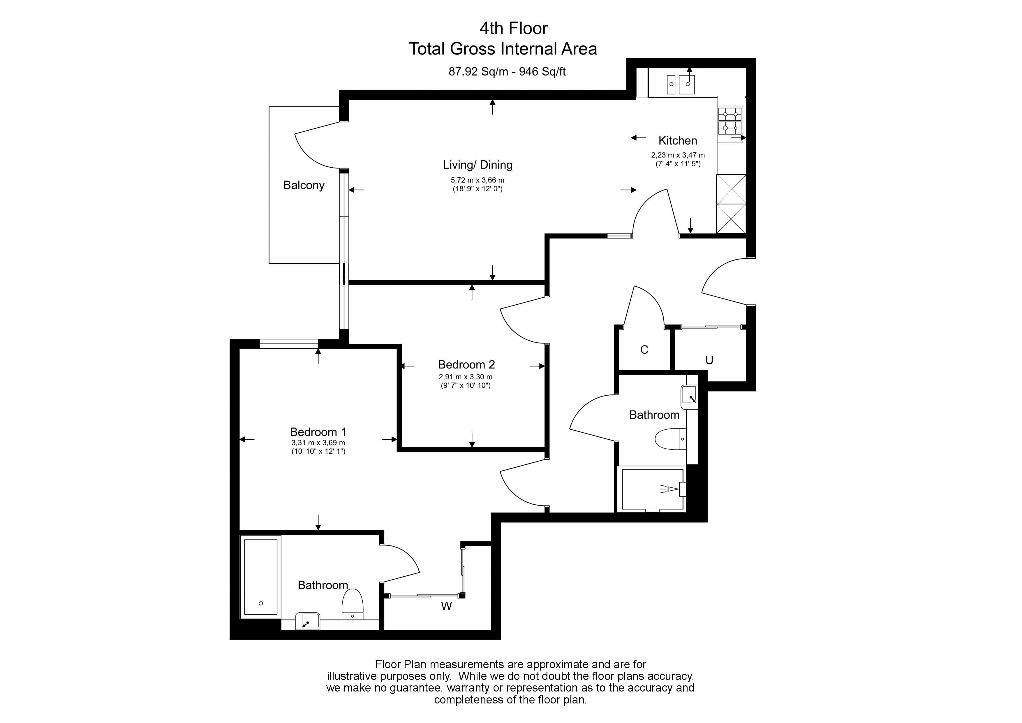 2  bedrooms flat to rent in Fulham Reach, Hammersmith, W6-Floorplan