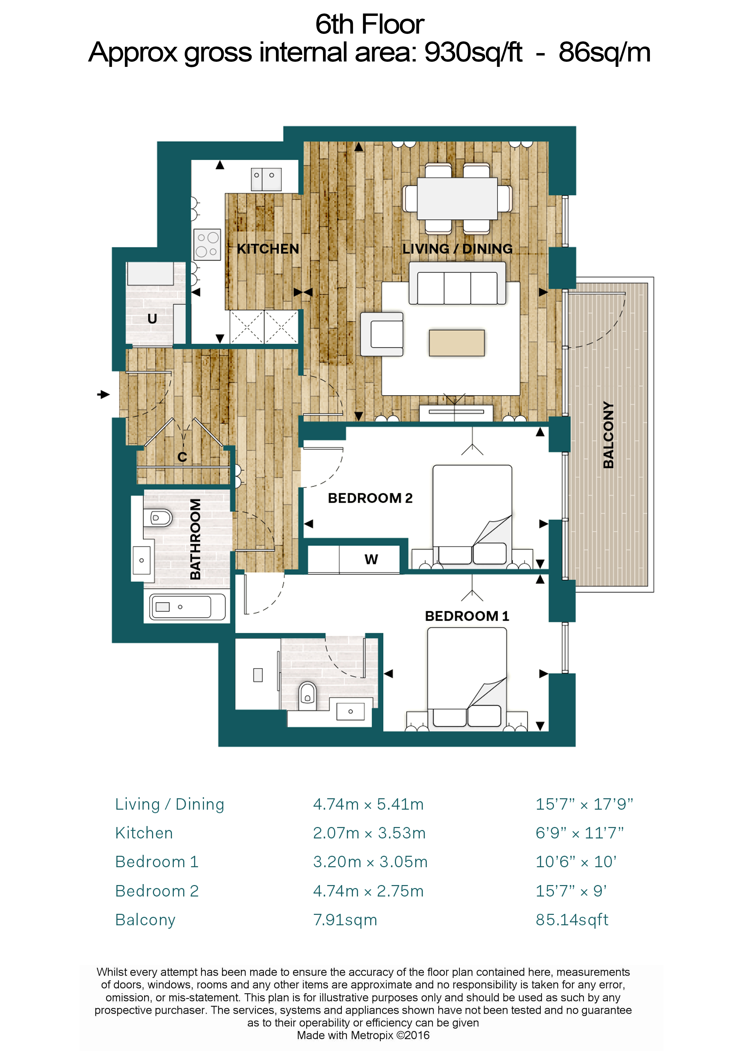 2  bedrooms flat to rent in Fulham Reach, Hammersmith, W6-Floorplan
