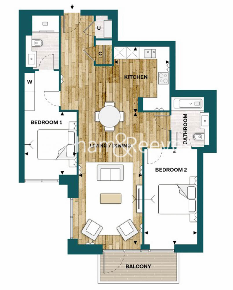2  bedrooms flat to rent in Fulham Reach, Hammersmith, W6-Floorplan