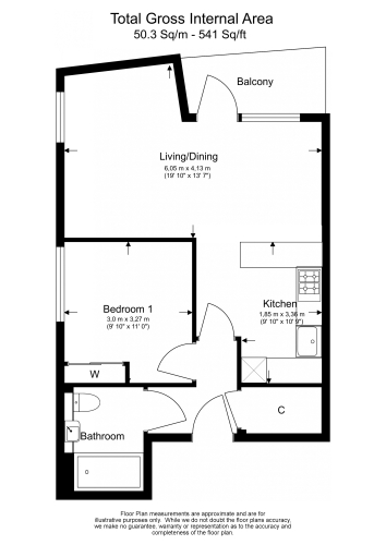 1 bedroom flat to rent in Lancaster House, Hammersmith, W6-Floorplan
