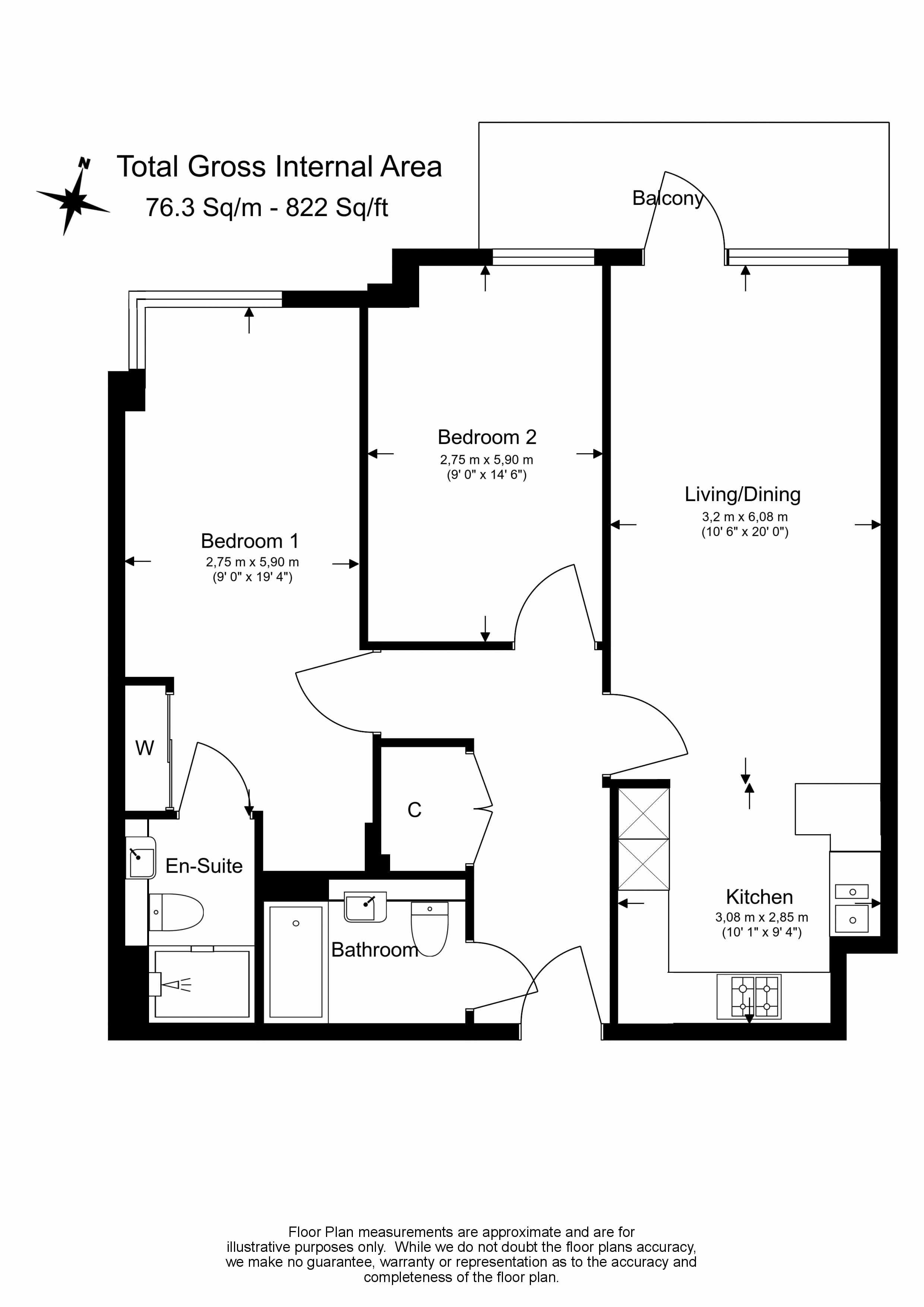2 bedrooms flat to rent in Glenthorne Road, Hammersmith, W6-Floorplan