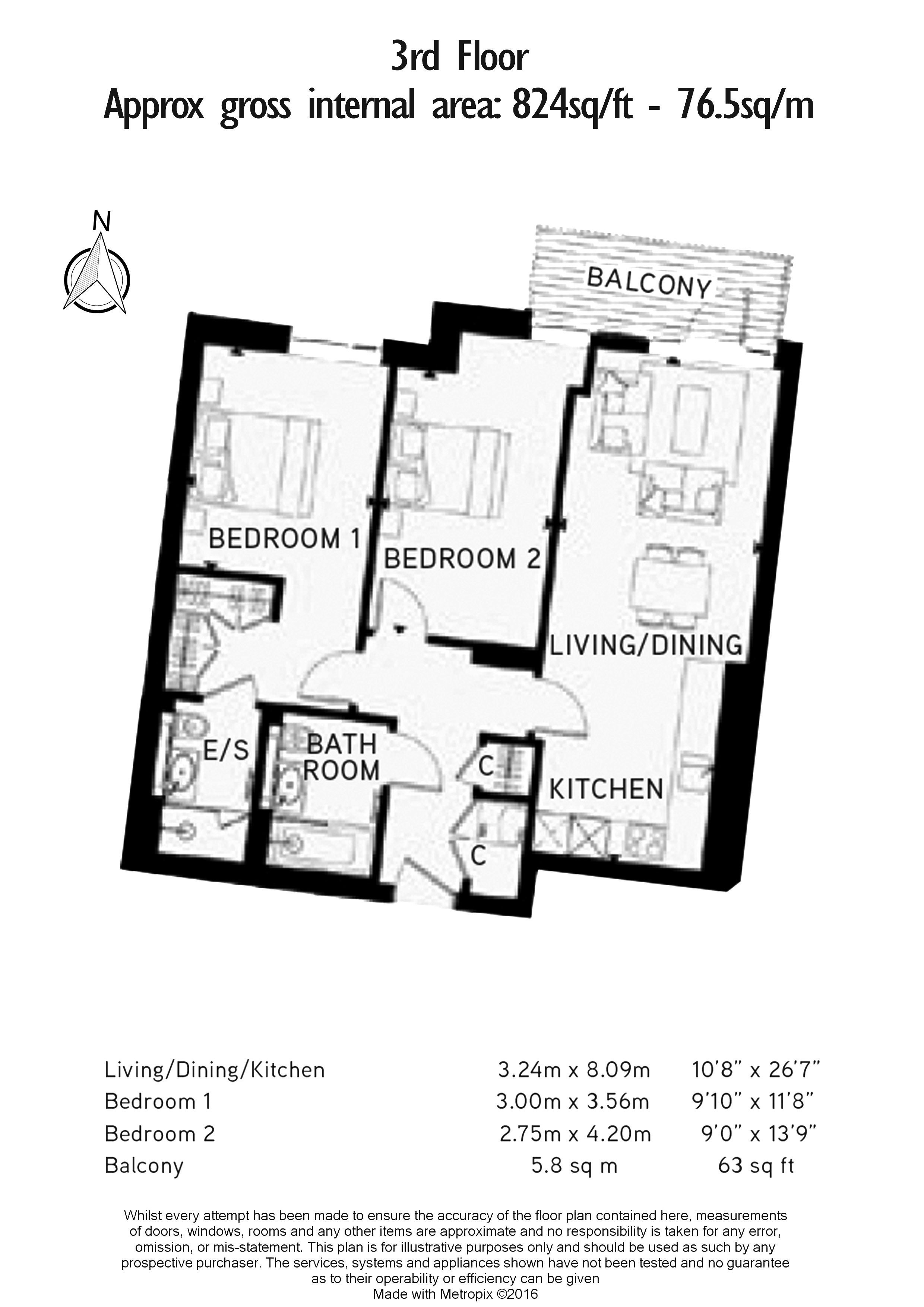 2  bedrooms flat to rent in Glenthorne Road, Hammersmith, W6-Floorplan