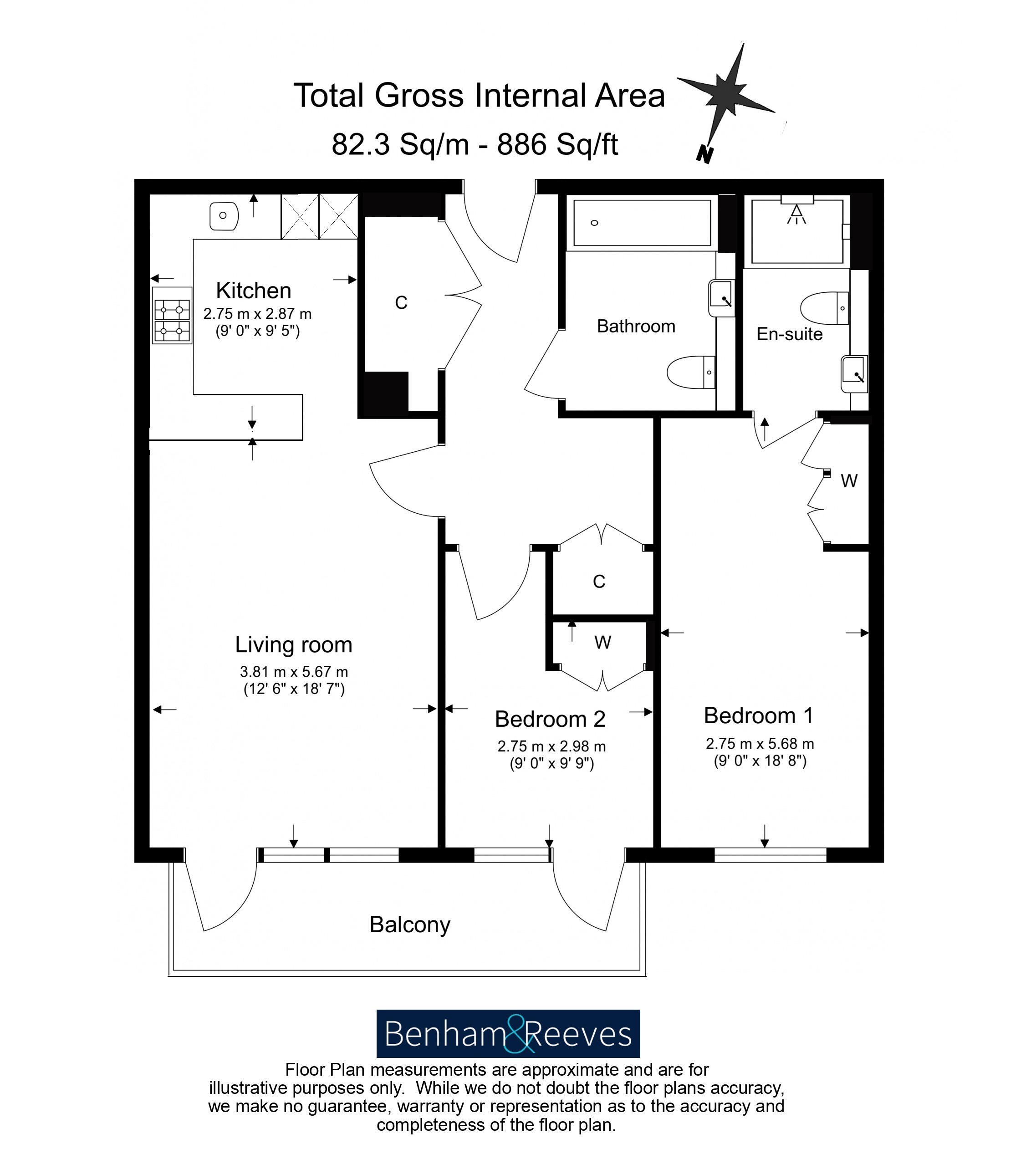 2  bedrooms flat to rent in Parrs Way, Hammersmith, W6-Floorplan