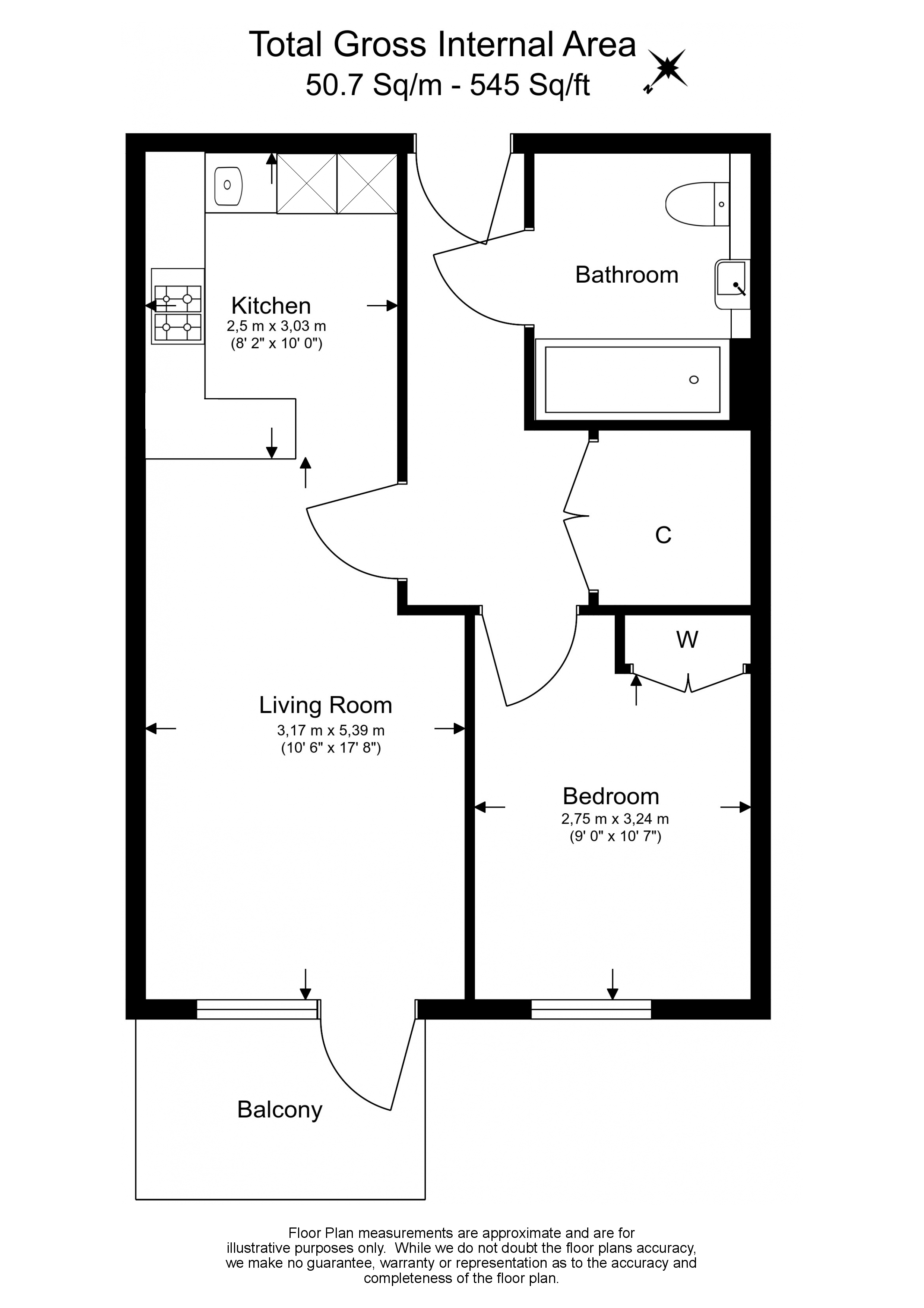 1  bedroom flat to rent in Parr's Way, Hammersmith, W6-Floorplan