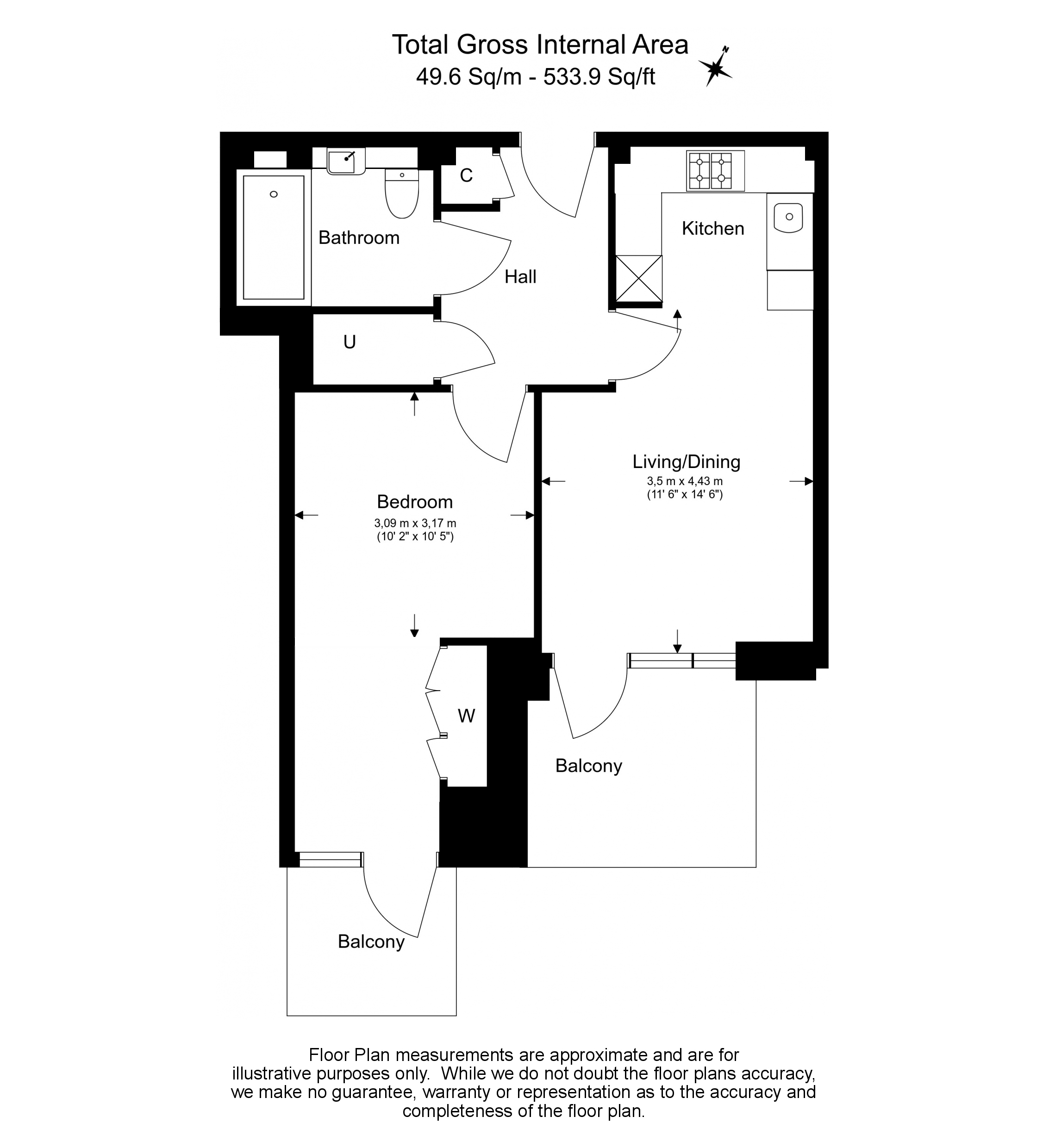 1 bedroom flat to rent in Holland House, Parrs Way, W6-Floorplan