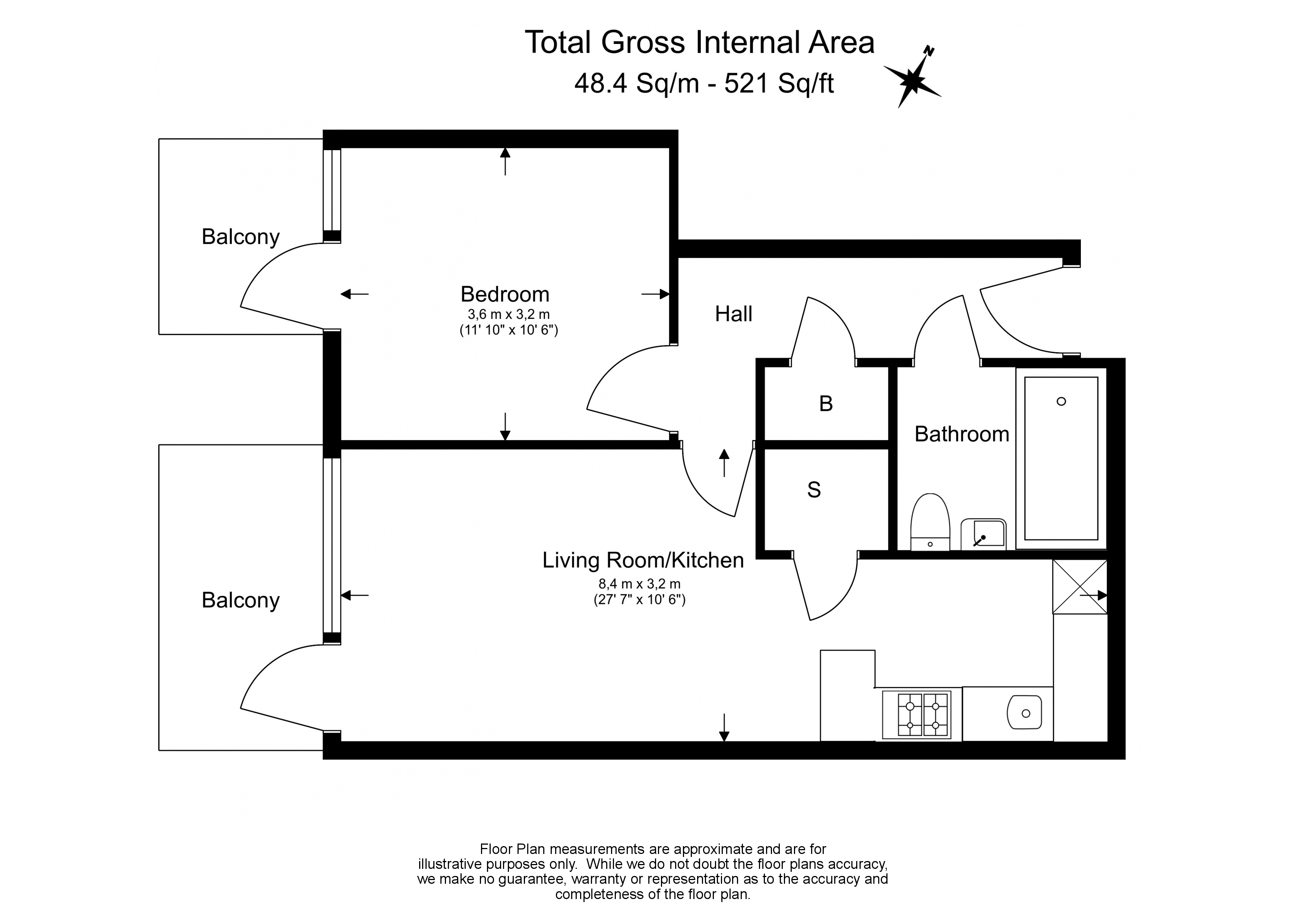 1  bedroom flat to rent in Beadon Road, Hammersmith, W6-Floorplan