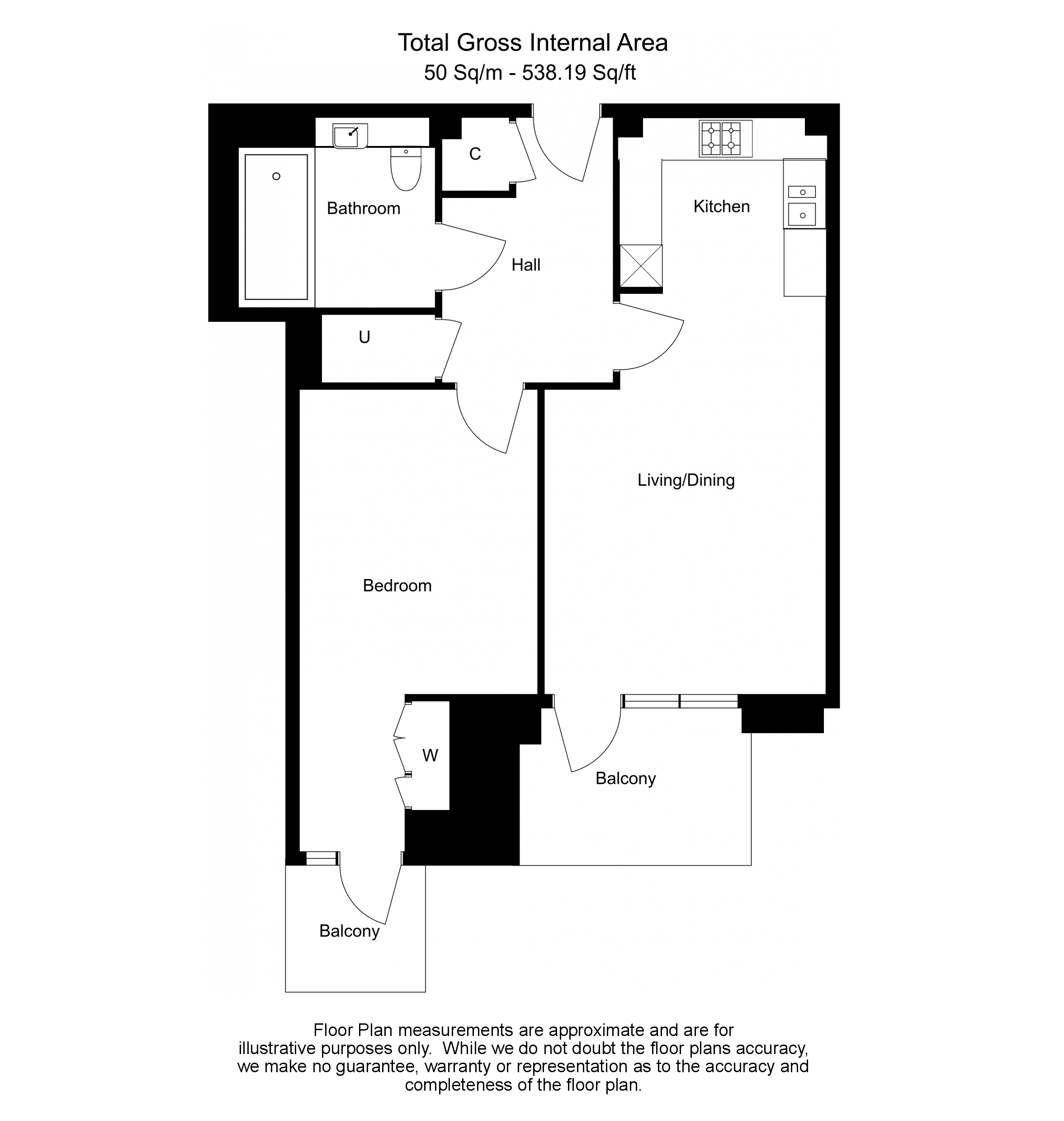 1 bedroom flat to rent in Holland House, Parrs Way, W6-Floorplan