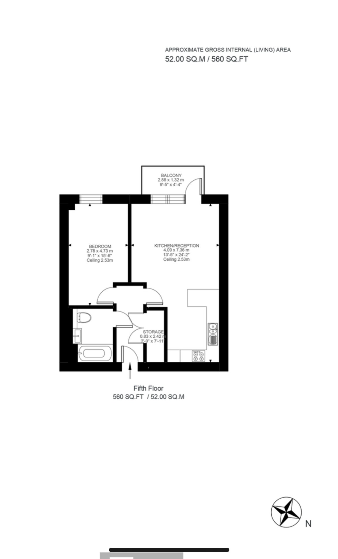 1  bedroom flat to rent in Beadon Road, Hammersmith, W6-Floorplan