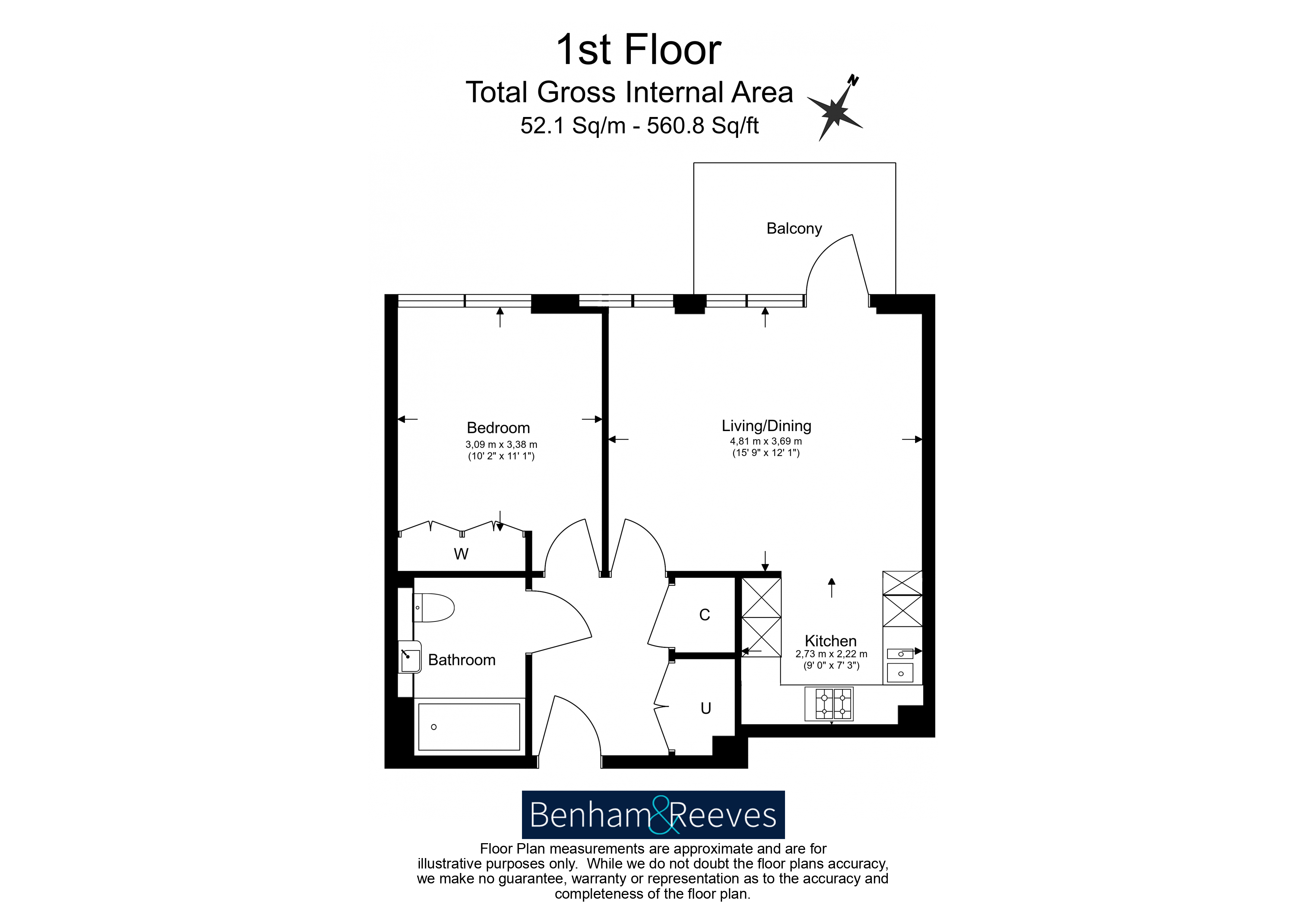 1  bedroom flat to rent in Holland House, Parrs Way, W6-Floorplan