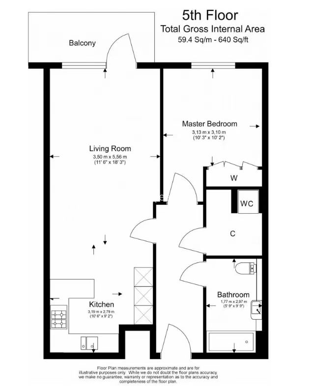 1  bedroom flat to rent in Holland House, Fulham Reach, W6-Floorplan