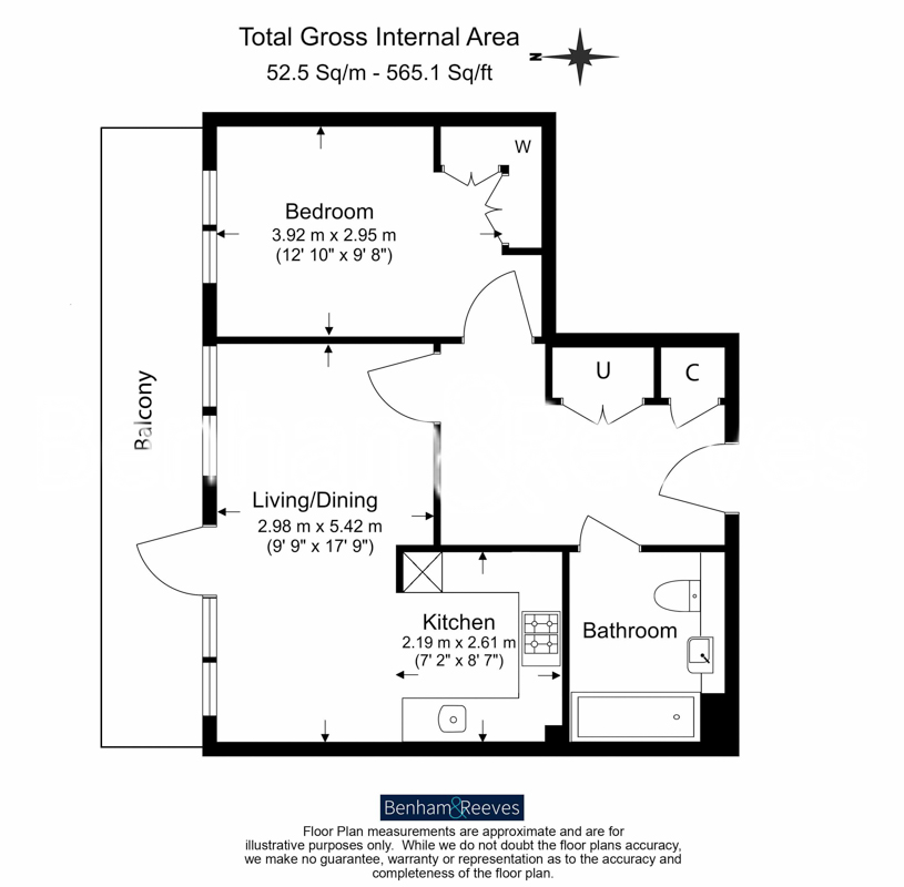 1  bedroom flat to rent in Merrivale Terrace, Hammersmith, W6-Floorplan