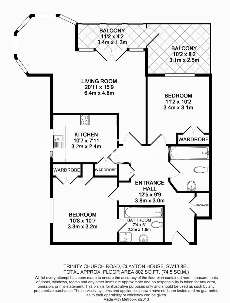 2  bedrooms flat to rent in Clayton House, Trinity Church Road, SW13-Floorplan