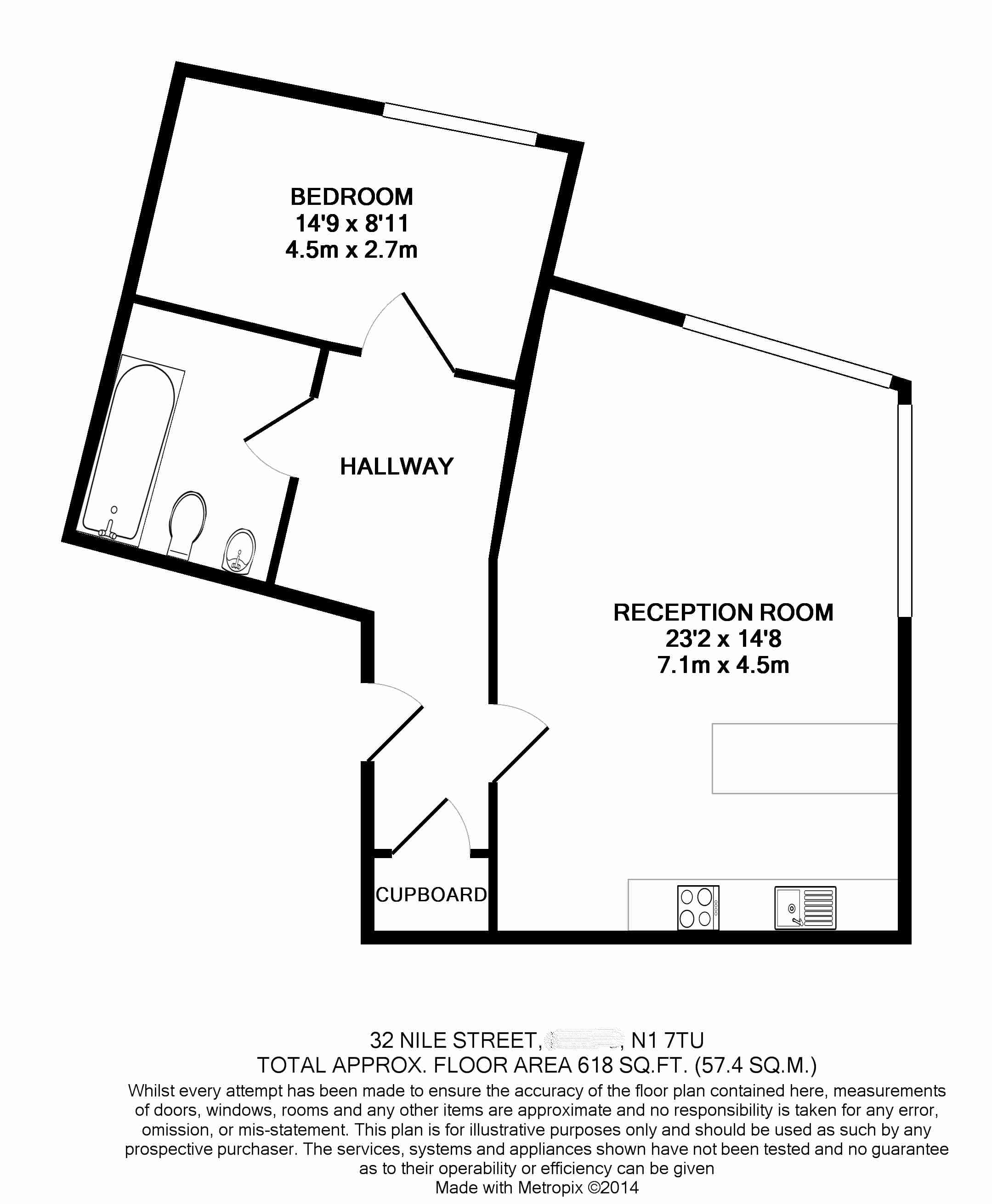 1  bedroom flat to rent in Pegaso Building, Nile Street, Hoxton, N1-Floorplan