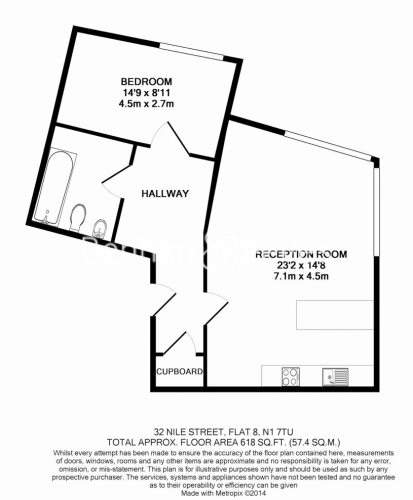 1  bedroom flat to rent in Nile Street, Wapping, N1-Floorplan
