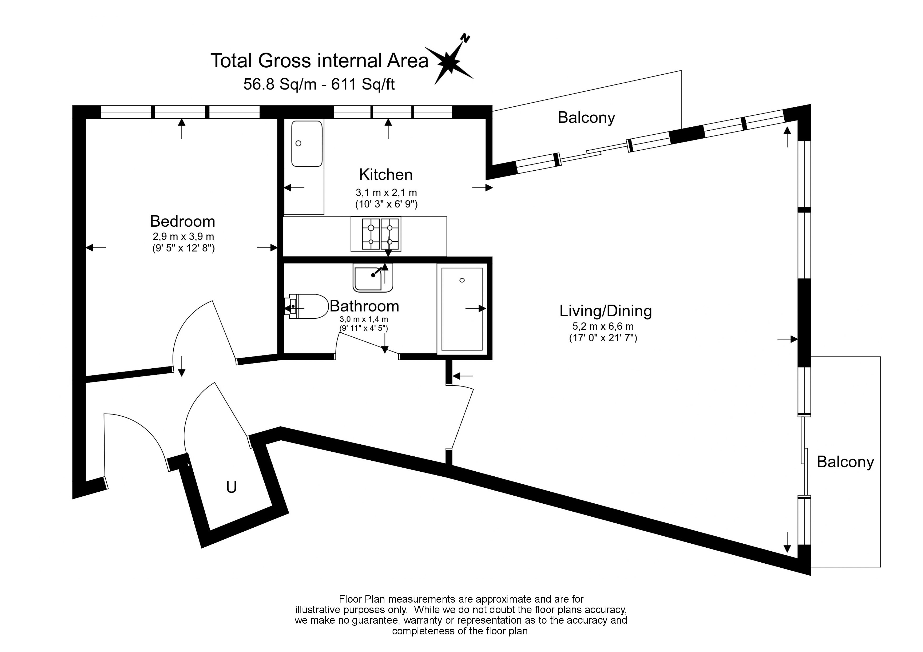 1 bedroom flat to rent in Westland Place, Hoxton, N1-Floorplan