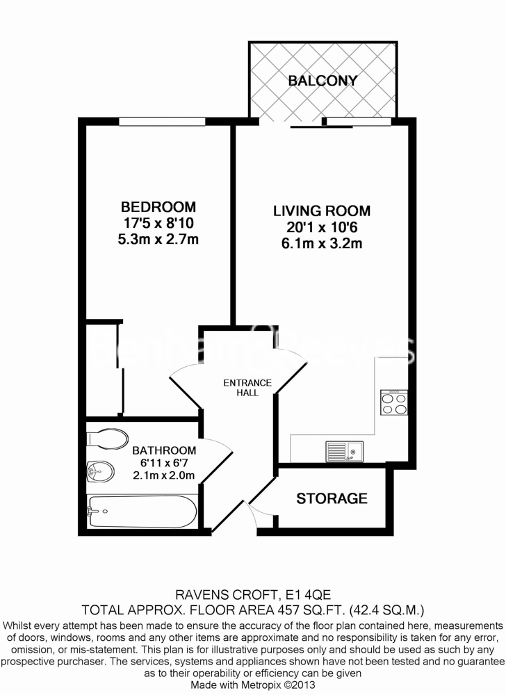 1  bedroom flat to rent in Ravenscroft Court, Essian Sreet, E1-Floorplan
