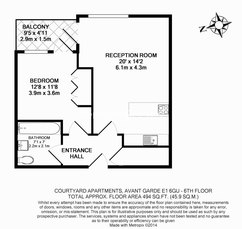 1  bedroom flat to rent in Courtyard Apartments, Avantgarde, E1-Floorplan