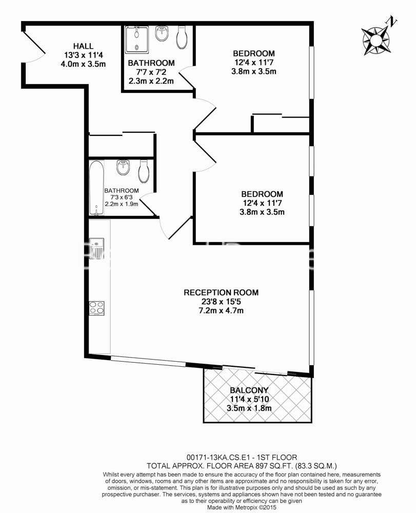 2  bedrooms flat to rent in Kensington Apartments, Commercial Street, E1-Floorplan