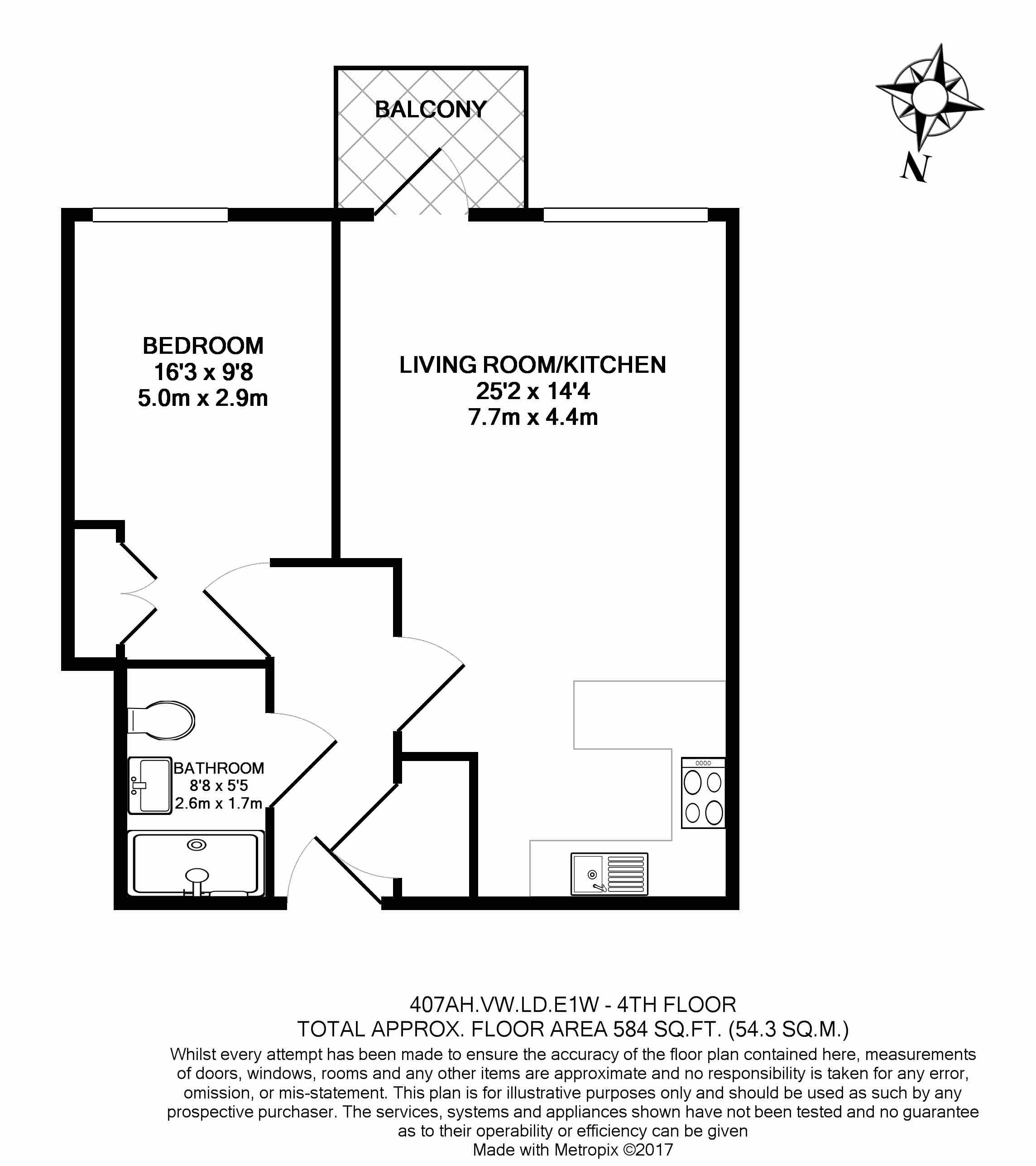 1 bedroom  for sale in Vaughan Way, Wapping, E1W-Floorplan