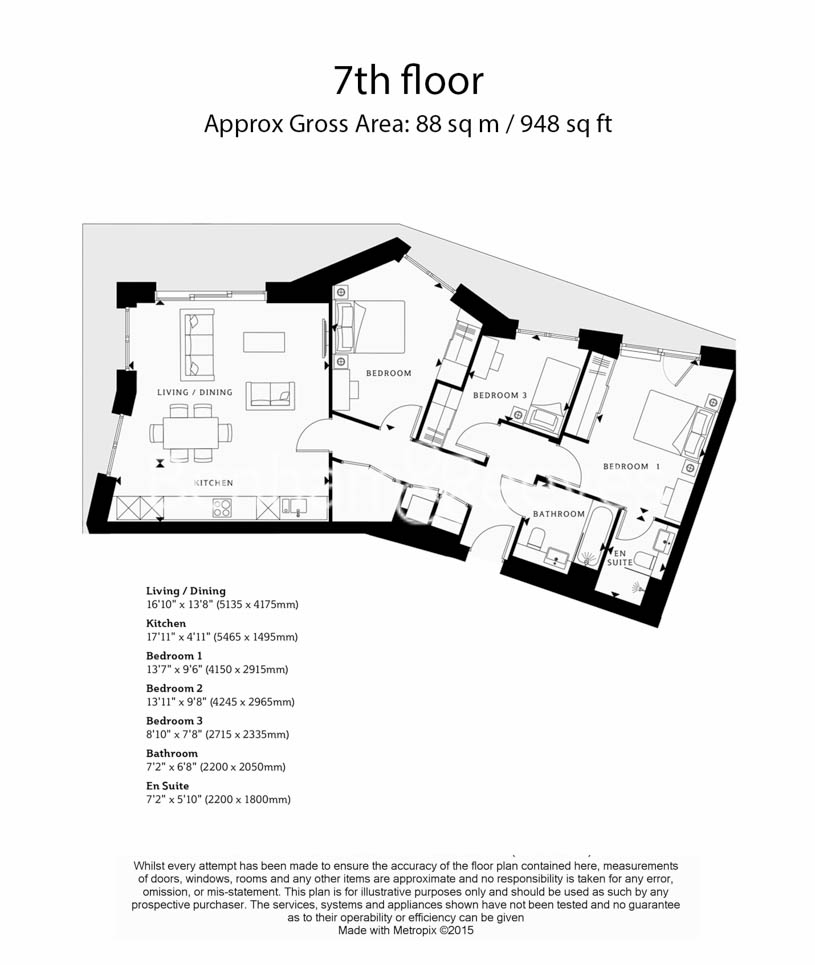 3  bedrooms flat to rent in St. Georges Circus, Blackfriars Circus, SE1-Floorplan